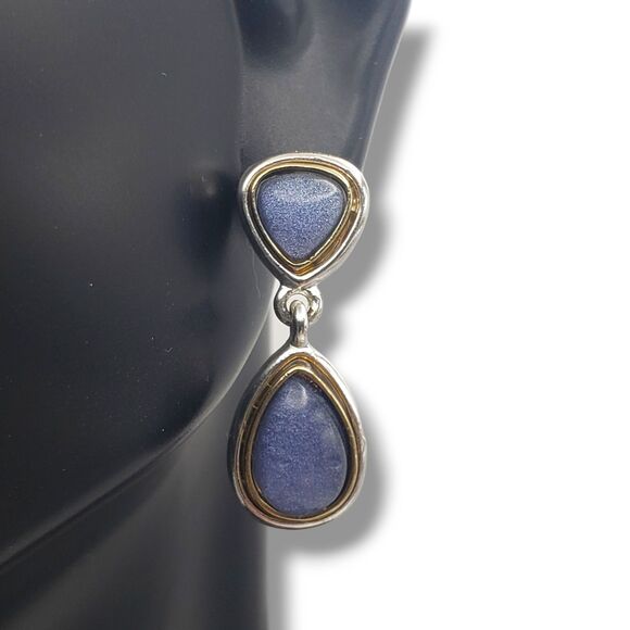 LC Lauren Conrad Two Tone Metal Teardrop Double Drop Earrings Purple Center - Picture 1 of 10